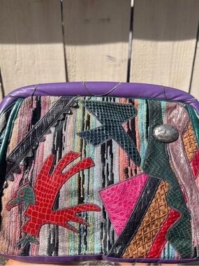 Colorful Patchwork Leather Crossbody Bag - Purple Trim